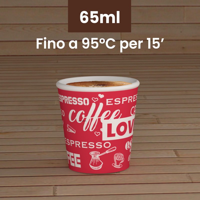 LoveRedCUP 100 Paper Coffee Cups 65ml Eco Friendly Biodegradable Disposable