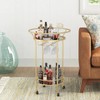FLORA Round Black Rolling Bar Cart Wine Rack and Lockable