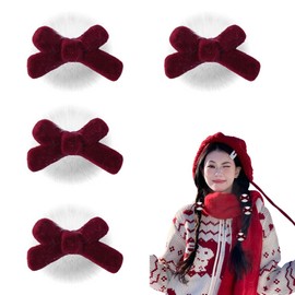 Fluffy Christmas Hair Bow Clips Cute Christmas Bow Hair Accessories Christmas Hair Barrettes Red White Bow Hair Clips for Women Girls Xmas New Year Mini Hairpin Hair Clips for Thin Fine Hair 4pcs