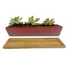 WISH HALLY WOOD 9.8inch long red rectangle Ceramic Succulent Planter