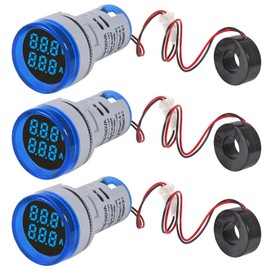 XIITIA 3pcs 2 in 1 60-500V 0-100A AC Digital Ammeter Voltmeter, 22mm Rounded Digital Tube Screen with Transformer, LED Display Voltage Detector Current Tester Gauge(Blue)