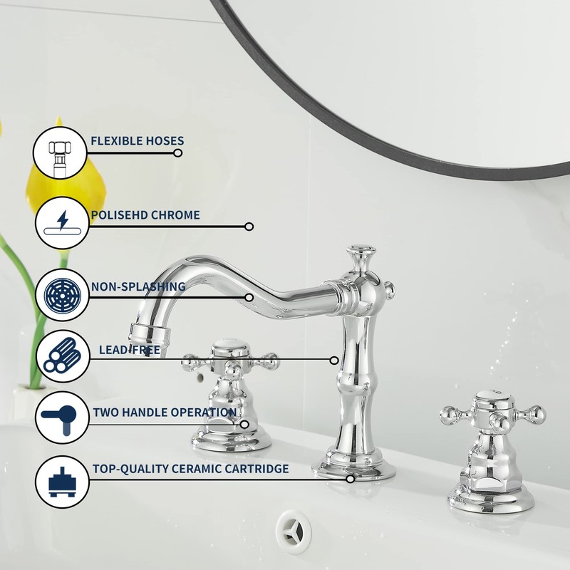 GGStudy 2 Handles 3 Holes Faucet Widespread Bathroom Sink Faucet