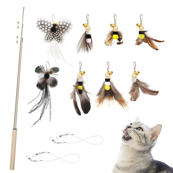 SONGWAY Cat Teaser Wand Toy - 9 Pieces Retractable Cat