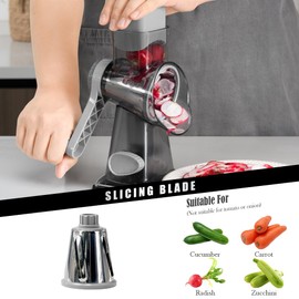 Badelite Cheese Grater Hand Crank Rotating Cheese Shredder Stainless Steel Vegetable Slicer Grater for Kitchen 3 Blades for Cheese, Carrot, Cucumber, Nuts, Chocolate, Dark Grey