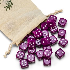 Waldfelsen® High-Quality Dice 6, 12, 20, 30 or 50 Standard Size 16 mm Acrylic Dice Puzzle Play Cube Dice 6-Sided Six Sided Play Accessories Set with Fabric Bag (Purple, 30 Pieces)