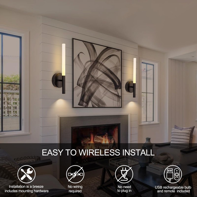 Battery Operated Wall Sconces Set of Two with Remote Control,