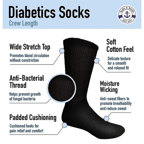 Yacht&Smith Diabetic Socks for Men, King Size, Superior Comfort, Neuropathy Edema (Size 13-16) (12 Pairs Black)