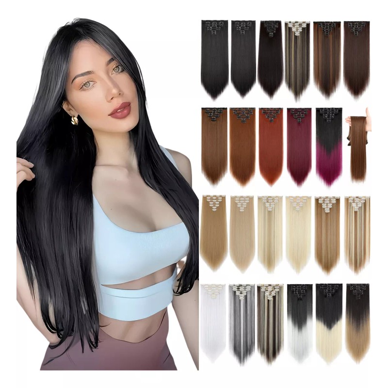 Felendy Extensiones De Cabello Con Clip, 7 Piezas, Cabeza Completa,