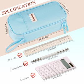 Zzrywuty Big Capacity Pencil Pouch,Durable Pen Bag Wide Opening Portable Large Pencil Case Pouch for Girls Adults，Light Blue
