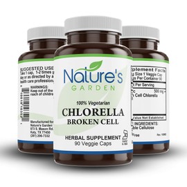 NATURE'S GARDEN ESSENTIALS Chlorella - 90 Veggie Caps with 500mg Organic Chlorella Vulgaris Powder