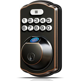 Veise Fingerprint Keyless Entry Door Lock, Auto Lock, Electronic Keypad Deadbolt for Front Door, Biometric, Anti-Peeking Password, Easy Install, Oil Rubbed Bronze