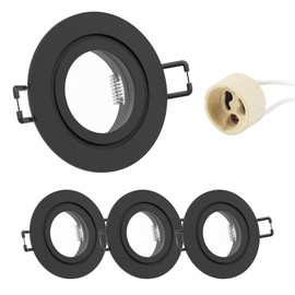 Doughelec Set of 4 Recessed Spotlights GU10 Frame IP44 Aluminium Black Bathroom Mounting Frame Spot Recessed Spotlights Round Flat 68 mm Hole Diameter Including GU10 Socket for LED Waterproof Recessed