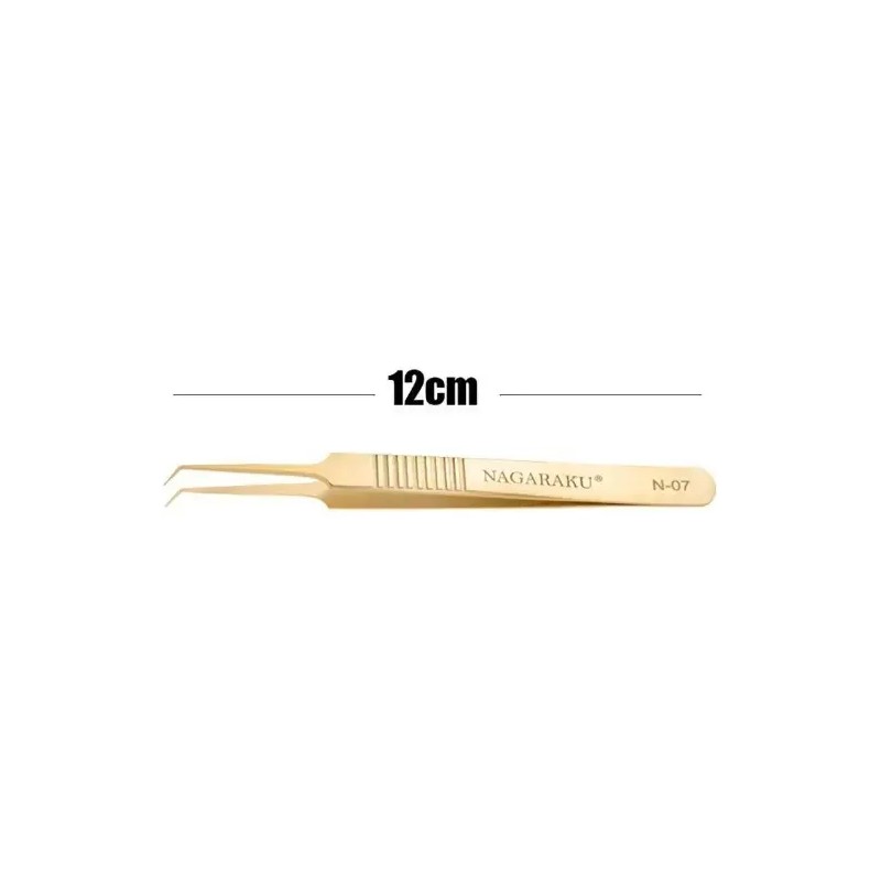 Pinza Extensiones Pestañas Nagaraku N-07 Acero Inoxidable Dorado 12 cm