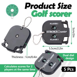 5 Pack Portable Golf Stroke Counter with Key Chain, 2 Player Shot Score Clicker Counter Handheld Small Digital Tally Counter for Golf Game Scoring Keeper Pitch Men Women (5)