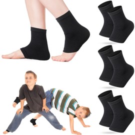 3 Pares Mangas de Compresión de Tobillo para Niños para Tobillera Calcetín con Soporte para Arco de Pie para Niñas Tobillo Deportes Correr Danza Fitness Gimnasia (Negro, M)