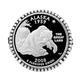 US 2008 Alaska State Quarter BU Uncirculated 90% Silver Proof Coin 925 Sterling Silver Signet Ring NEW - American Eagle Design (10)