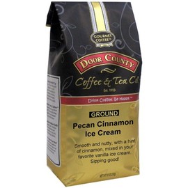 Door County Coffee, Pecan Cinnamon Ice Cream, Pecan, Cinnamon and Vanilla Flavored Coffee, Medium Roast, Ground Coffee, 10 oz Bag