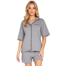 CityComfort Women's Short Cotton Pyjamas, Women's Set with Buttons, Leisure Suit, Women's Summer Sleepwear, Loungewear, Gifts for Women, gray
