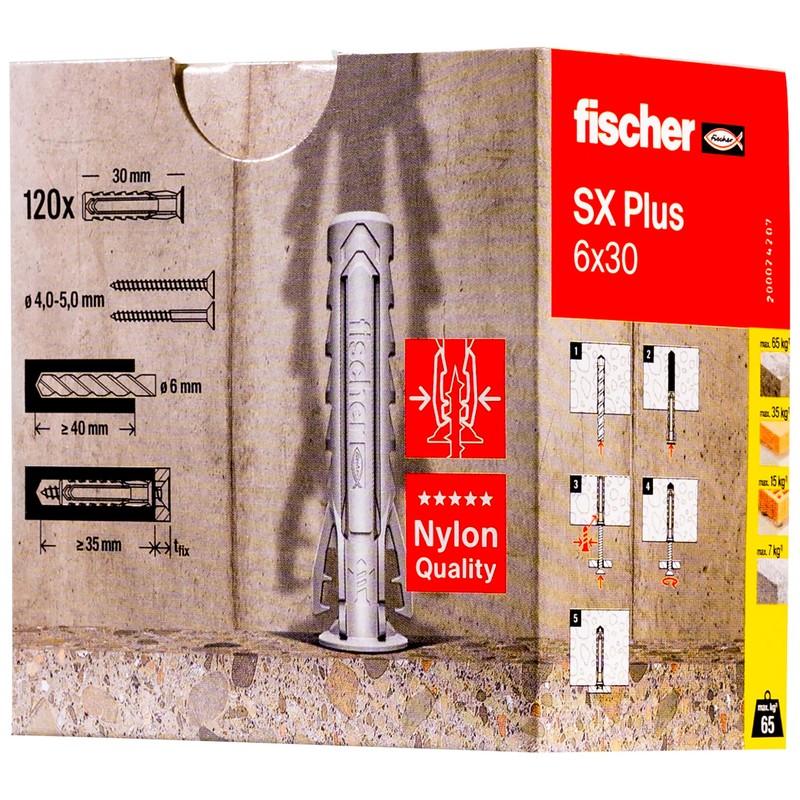 fischer Expansion dowels SX Plus 6 x 30 in an