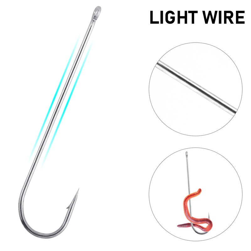 Dr.Fish 100 Pack Aberdeen Hooks Extra Long Shank Hooks Light