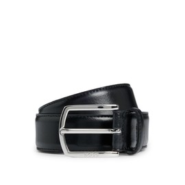 BOSS Men's Claus-Tx-St Sz35 Padded Italian Leather Belt with Logo Clasp, black