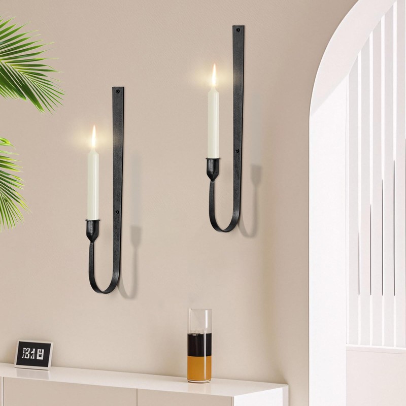 Black Wall Candle Holder Set of 2, Metal Wall Mount