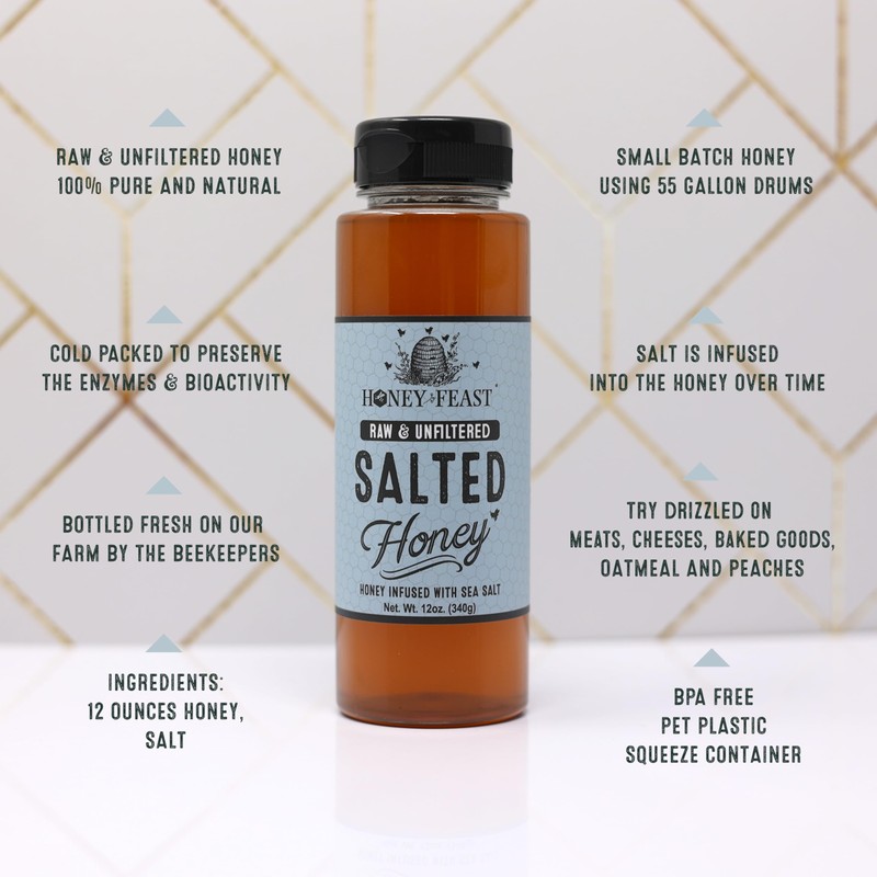HONEY FEAST Salted Honey - Raw and Cold Packed -
