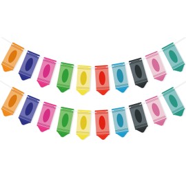 FAKTEEN Crayon Banner for Back to School Decorations, Rainbow Pencils Garland Bunting for Kindergarten Daycare Classroom Bulletin Board Border Decorations First Day of School Decor
