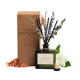 Craft & Kin Reed Diffuser with Dried Flowers | 5 oz Santal Woods Scented Reed Diffusers for Home, Bathroom | Scent Sticks | Elegant Fragrance Home Decor for Men & Women