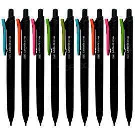 iCarboNeo Mechanical Pencils, 0.7mm Lead Size, Pack of 10, Propelling Pencil, Triangular Grip, Write Draw Sketch Shade Draft Use, iZOFAX Black Ball Pen
