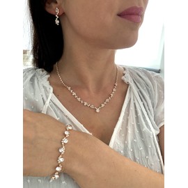 ONDEGO Rosegold 3er Set Strass Schmuck Kette Schmuckset Armband