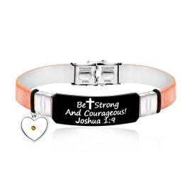 Inspirational Bible Verse Cuff Wristband Be Strong And Courageous Bangle Bracelet Mustard Seed Y2156 (Rose Gold-black)