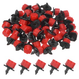 M METERXITY 100-Pack 360 Degree Adjustable Irrigation Dripper, 1/4 Inch Barbed Emitter Drip Sprinklers for Garden/Greenhouse/Flower Bed/Watering System, Anti-Clogging Emitters [Red]