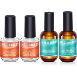 Modelones 4Pcs Nail Dehydrator and Primer, Acid Free Natural Nail Prep Dehydrate & Bond Primer