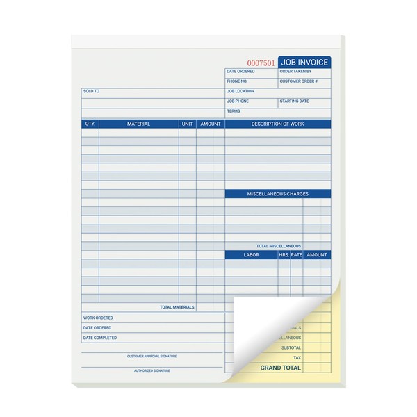suituts 50 Sets Job Invoice Forms, 2 Part Carbonless, 8.5X11