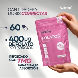 Wellthy Ácido Fólico 60 Cápsulas. 400 IU, Patente Italiana Quetrefolic® Folatos de Última Generación, Reforzado con TMG, Mejor Absorción, Forma Activa