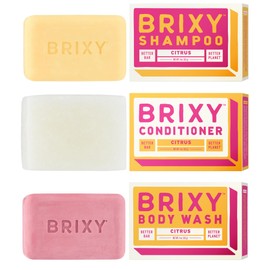 BRIXY Balancing Shampoo and Conditioner Bar Set with Moisturizing Body Wash Bar, Controls Oil & Hydrates Strands, Removes Build Up, Moisturizes Skin, All Hair Types, pH Balance, Color Safe, Vegan