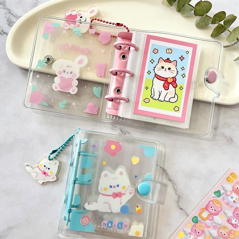 KUAIDHFK Sticker Notebook, A8, Transparent, Mini 3-Hole Binder, Clear Seal
