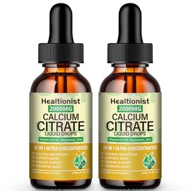 Healtionist 2 Packs 2000mg Calcium Citrate with Vitamin D3 K2 Supplements Liquid Drops for Women & Men, Magnesium, Zinc, High Absorption, Bone, Teeth, Muscle & Immune Support, 4 Fl oz