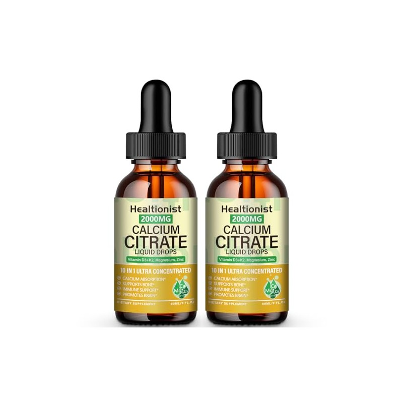 Healtionist 2 Packs 2000mg Calcium Citrate with Vitamin D3 K2