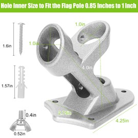 Flag Pole Holder, Outside House Flag Pole Bracket, Heavy Duty Metal Flag Mount, Aluminum Alloy Mounting Brackets, Outdoor Flag Holder- Strong Rust Free, Dual Position 1 inch Silver