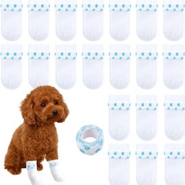 20 Pcs White Disposable Dog Boots for Paw Protection, Adjustable with Adhesive Tape for Small Medium Large Dogs, Socks to Prevent Paw Licking & Wounds (S (5-16lb))