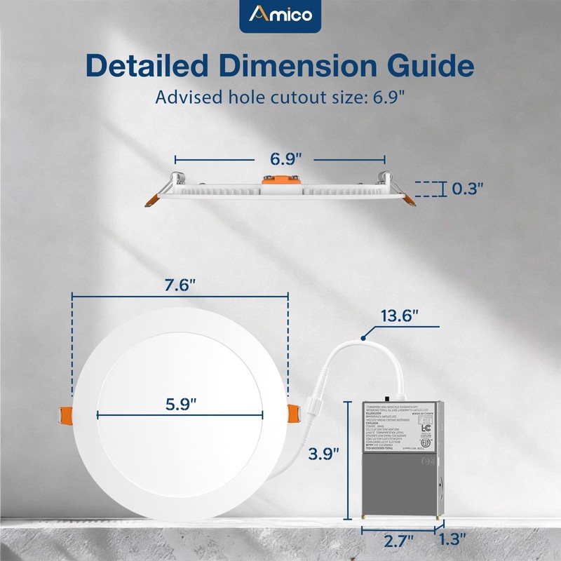 Amico 4 Pack 7 Inch 5CCT Ultra-Thin LED Canless Recessed