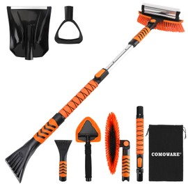 COMOWARE Extendable Snow Brush for Car, Ice Scrapers for Car Windshield Combo Kit with 270° Pivoting Head, 6-in-1 Snow Removal Tool with Snow Shovel Snow Scraper for Car, Truck, SUV, Winter Car Kit