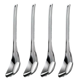MIUPOO Thickened Stainless Steel Soup Spoons, Asian Chinese Japanese Flat Soup Spoons Large for for Ramen Noodles Bowl Table Serving, Silver,1.5×7Inches, 4 Pieces