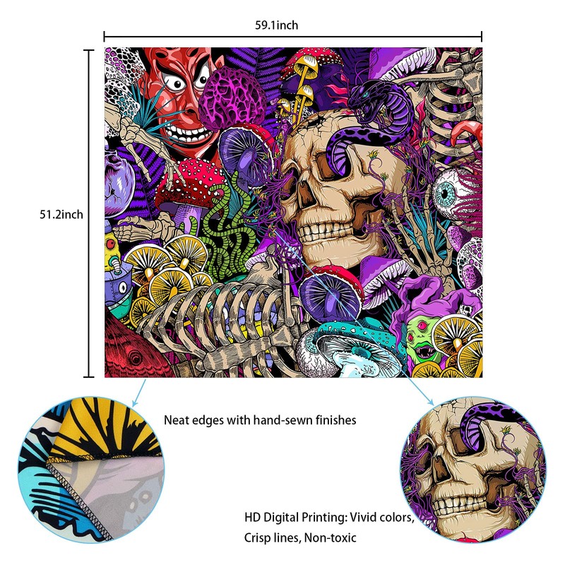 Skull Tapestry Mushroom Tapestry Skeleton Tapestry Aesthetic Tapestry Colorful Tapestry