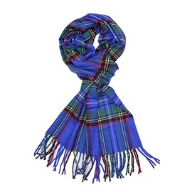 Achillea Classic Plaid Check Cashmere Feel Winter Scarf (Blue Tartan)