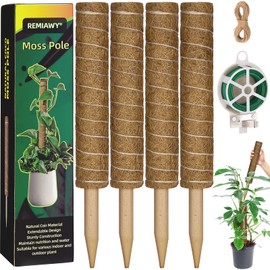 Moss Pole for Plants Monstera 56 Inch, 4 Pcs 17.7 Inch Moss Poles for Climbing Plants, Coir Totem Pole Moss Stick for Plant Support Extension, Train Potted Creepers to Grow Upwards, 65 Feet Twist Tie