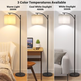 SUNMORY Arc Floor Lamp,Modern Floor Lamp with 9W 3 Color Temperatures Bulb,Metal Standing Lamps with Adjustable Hanging Lampshade,Tall Floor Lamps for Living Room,Bedroom,Office (Black)