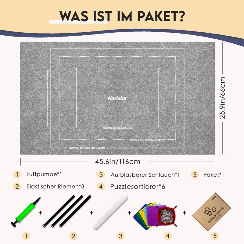 Nariolar Puzzle Mat with 6 Colourful Felt Sorting Trays -